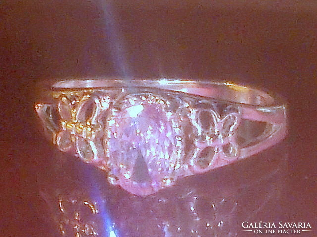 Rózsaszín Cirkónia köves Pillangó mint. Fehér Arany Gold Filled Gyűrű 7-es