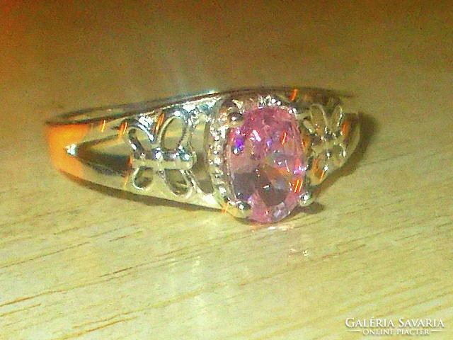 Rózsaszín Cirkónia köves Pillangó mint. Fehér Arany Gold Filled Gyűrű 7-es