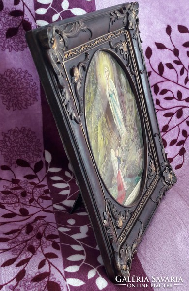 Colorful Lourdes print in antique frame