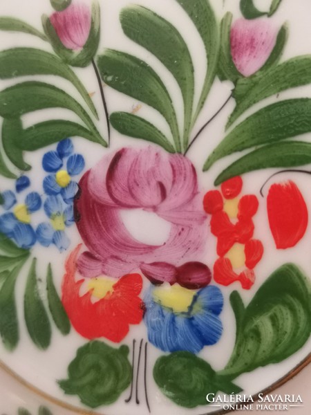 Kézzel festett rózsás Hollóházi porcelán kulacs 17 x 13 cm