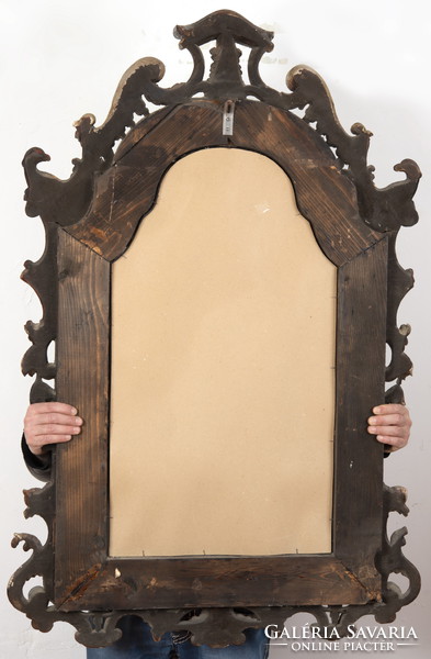 Wooden frame mirror. Hand carving silver colored ornaments. 150 years old. Large size.