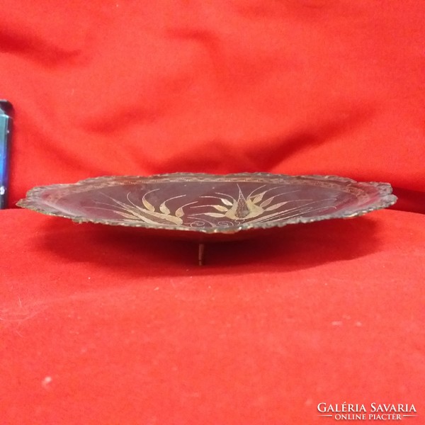 Copper, bronze flower patterned pedestal serving, centerpiece.