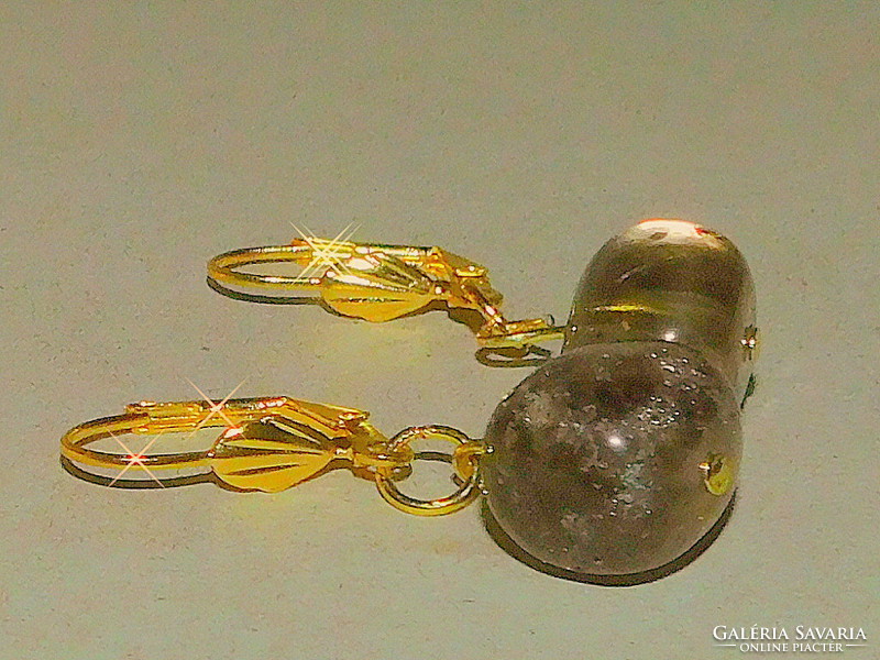 Giant-eyed smoky quartz mineral gold-plated earrings