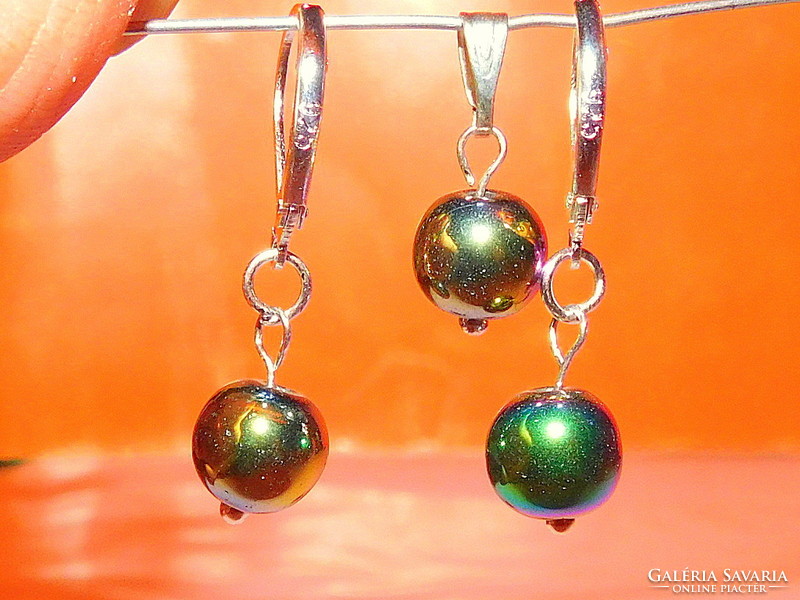 Rainbow Titanium Flame Aura Quartz Pearl Earrings and Pendant Set