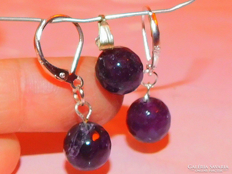 Garnet mineral faceted earrings and pendant set