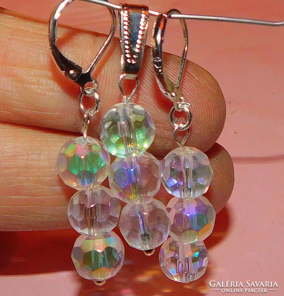 Aurora borealis - northern light pearl earrings and pendant set