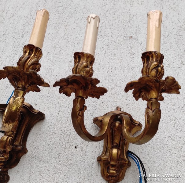 Beautiful antique bronze wall sconce, pair of baroque rococo fire candlesticks