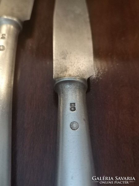 Antik, Krupp Berndorf 6 db alpakka régi kés 21 cm