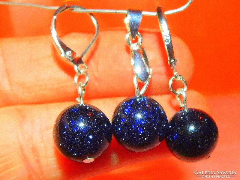 Blue sunstone goldfluss sparkling sphere earrings and pendant set