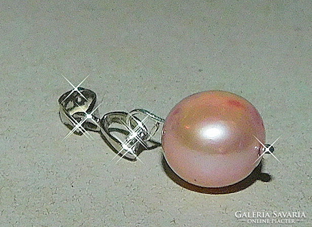 Powder pink cultured real pearl pendant 18kgp