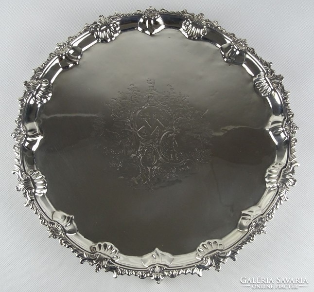 0U128 antique sterling silver tray 1050g 1763