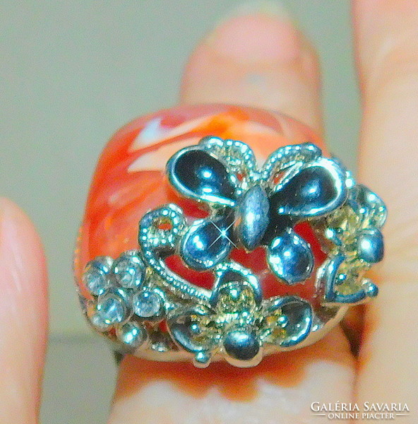 Carnelian Mineral Stony Butterfly Craftsman Ring 9s