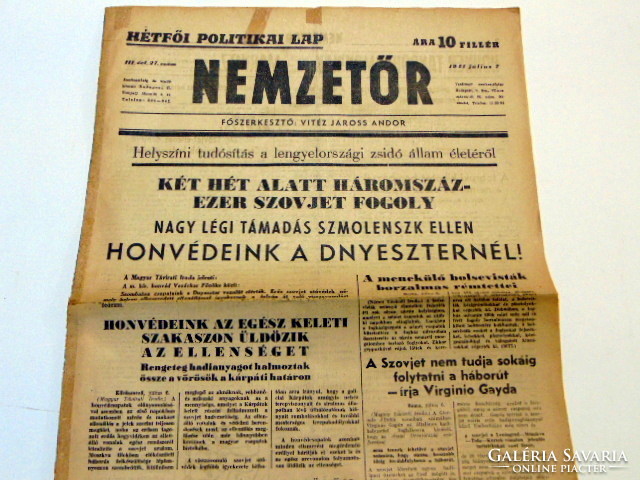 1941 július 7  /  NEMZETŐR  /  RÉGI EREDETI ÚJSÁG Ssz.: 978