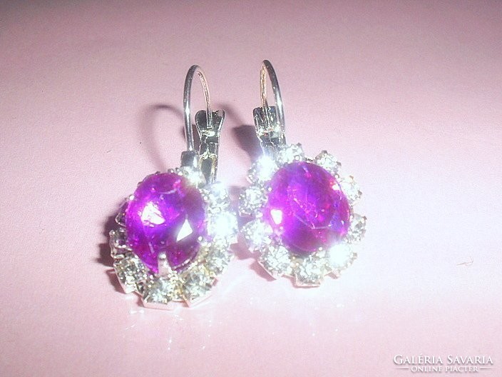 Fuxia shiny crystal white gold gold filled earrings