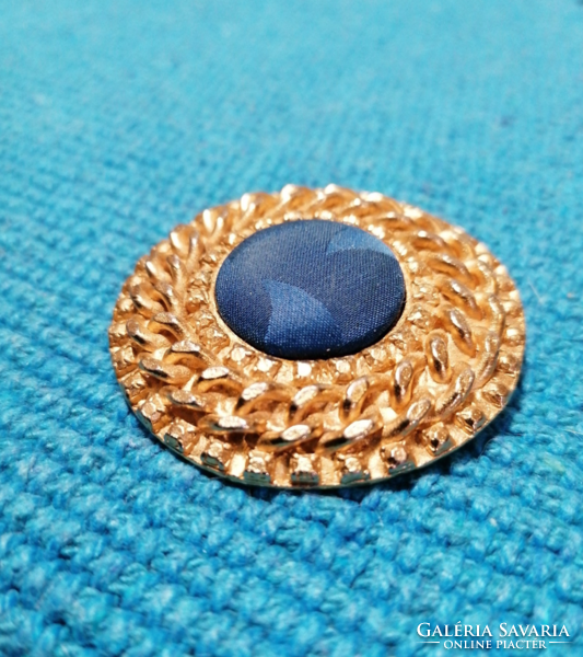 Gold colored brooch with blue silk insert(23)
