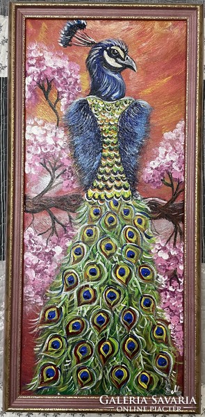Peacock and cherry blossoms