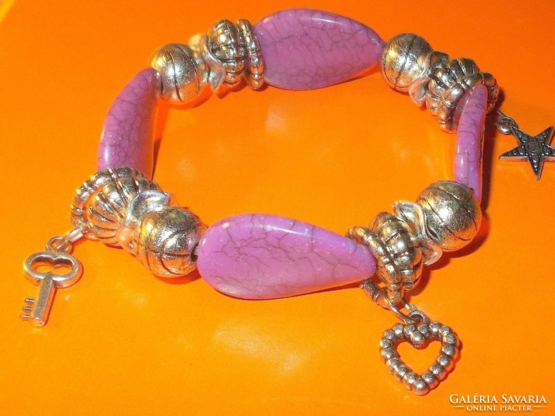 Marbled howlit pearl Tibetan silver bracelet - pandora style