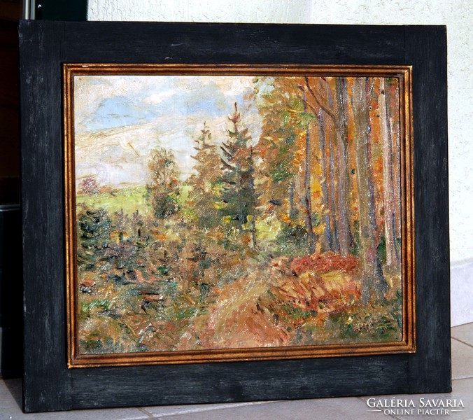 Sattler: forest road - oil on canvas painting, framed