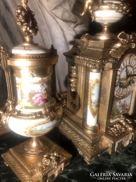 French Napoleon Sevres Fireplace Clock Set (Antique)