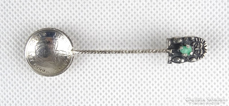 1A331 Colombia 10 centimeter silver spoon brooch decorated with semi - precious stones 1942