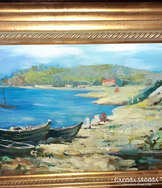 Landscape with boats in a nice wide frame 51x41