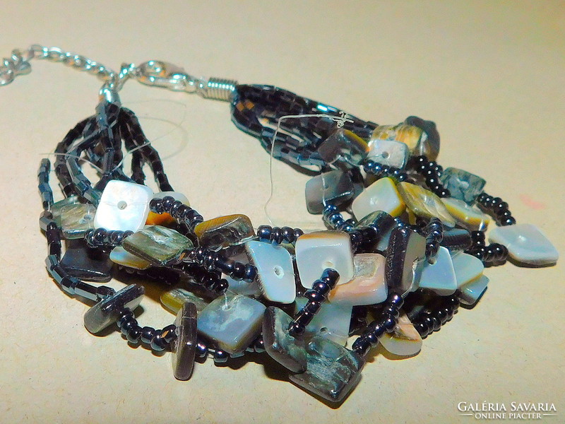 Black pearl sea shells 7 rows braided handmade bracelet - fine piece