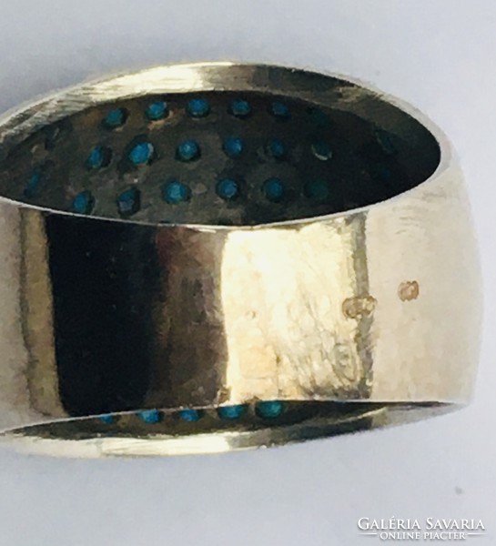 Nagy Ezüst Gyűrű Kék Üvegkövekkel Régi 53-as