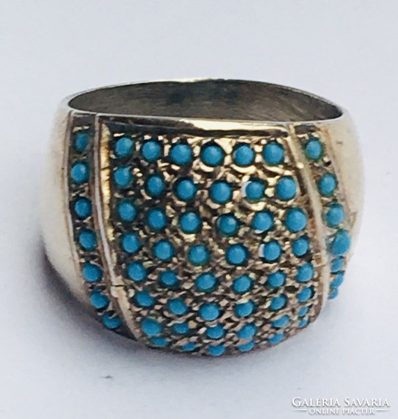 Large silver ring with blue glass stones old 53's