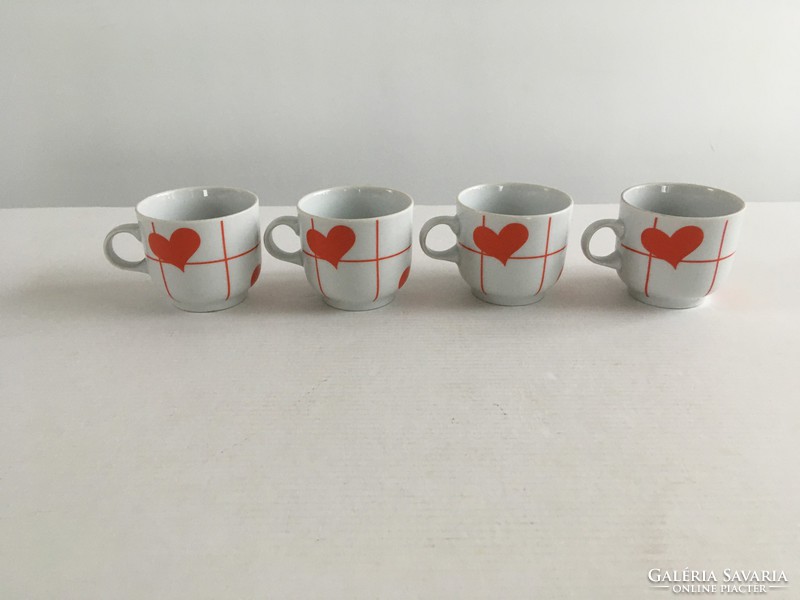 Régi, retro Alföldi porcelán szívecskés, szív szívecske mintás 4db kávéscsésze + alj, mokkás készlet