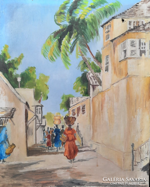 With Kozma sign: exotic street view, oil on canvas 1961