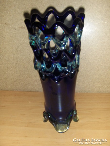 Dekoratív áttört kék-zöld üveg váza 27 cm (6/d)