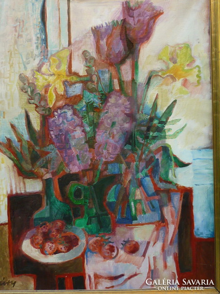 Eladó Munkácsy-díjas Túry Mária: Tavaszi csendélet című olajvászon, Képcsarnokos festménye