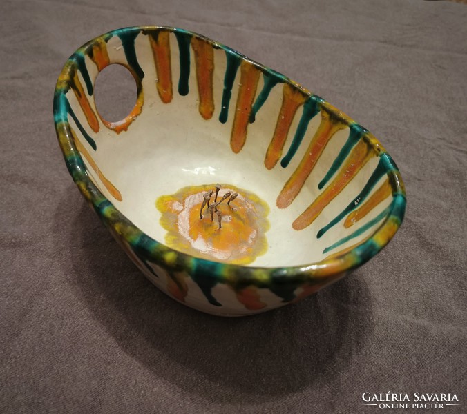 Retro craft bowl, ikebana, marked 