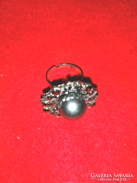 Fekete teklagyöngyös gyűrű (56)