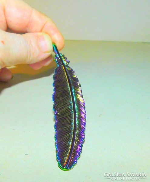 Rainbow fire enamel pen feather metal pendant