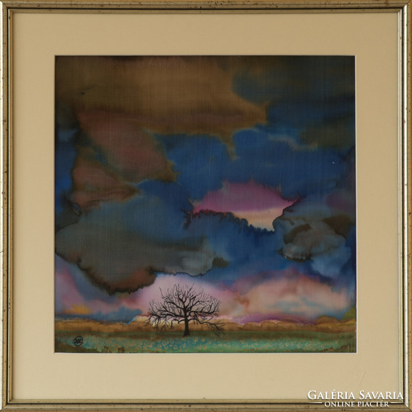 Judit Hiszekné, lonely tree, silk watercolor