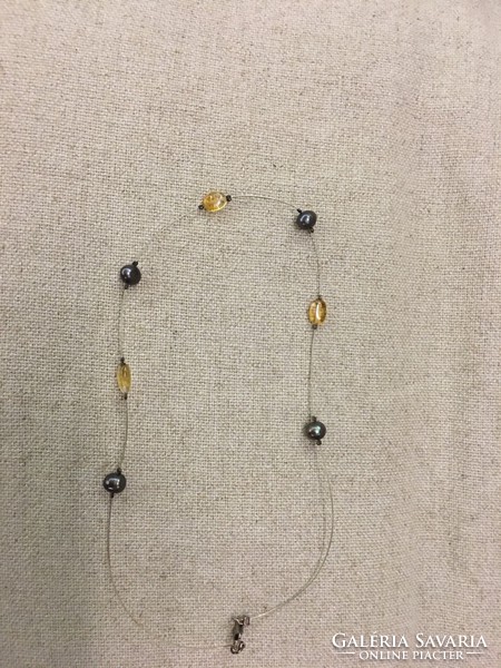 Silver necklace (necklace) with pearls and lemon