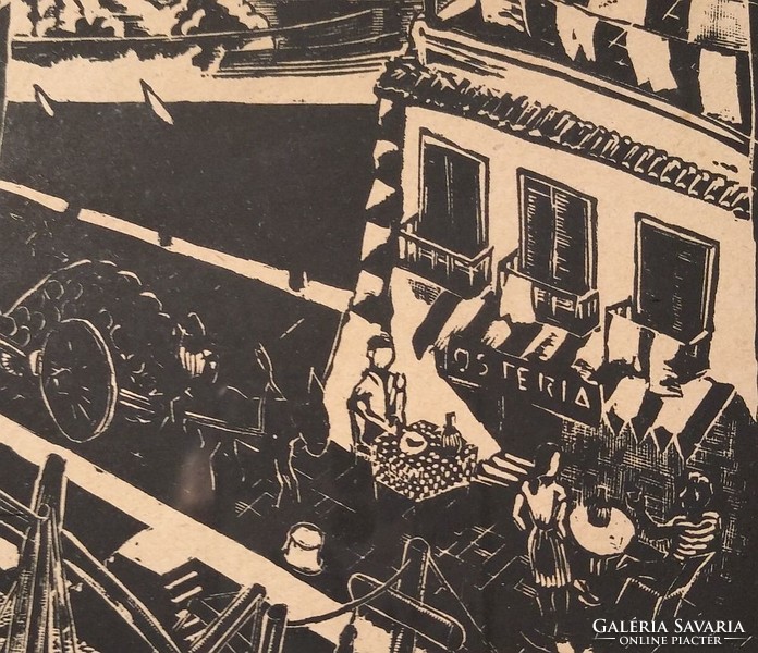 Dr. Székelyudvarhelyi Kováts Ferenc: "Anzio Porto" -részletgazdag linómetszet 1939-ből