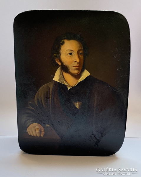 Pushkin's portrait Russian fedoskino tobacco lacquer box!