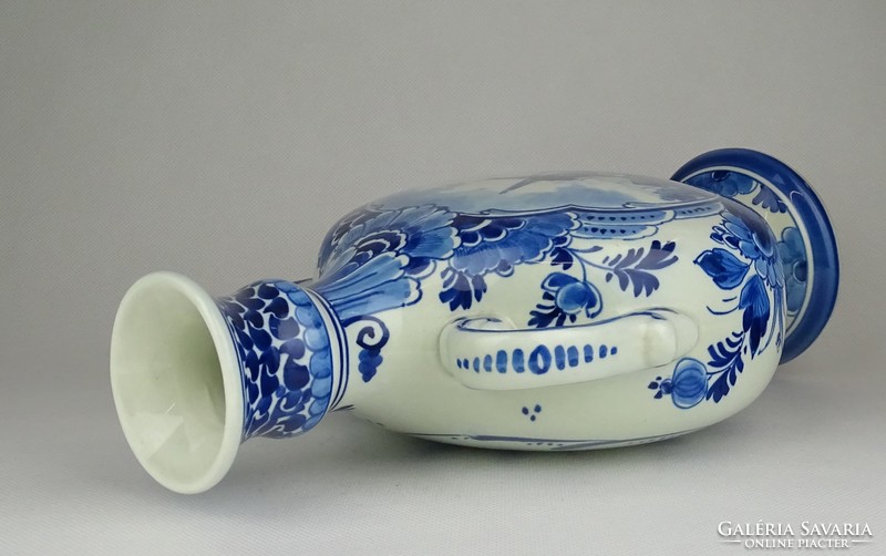 1E454 Jelezett holland DELFT szélmalom mintás porcelán váza 27 cm