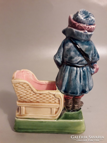 Antique serial porcelain match holder with cigarette offering figural