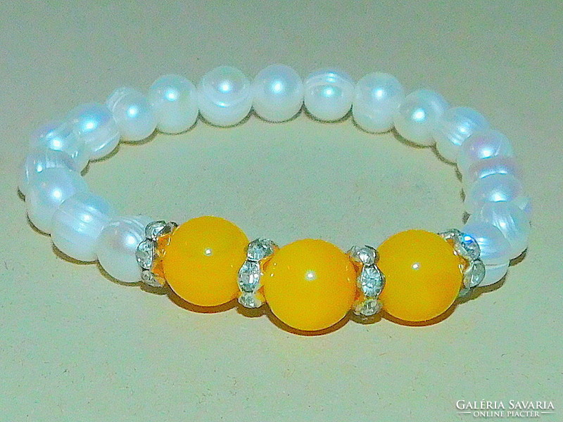 Cultured Genuine Pearl Bracelet- Honey Yellow Jade Pearl Ornate 2021. Fashion of the Year