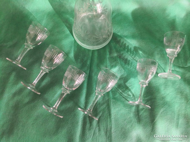 Wonderful polished antique glass brandy set - for 6 people