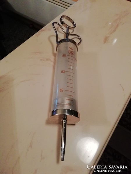 Antique large glass syringe 79 mn 35 cm long