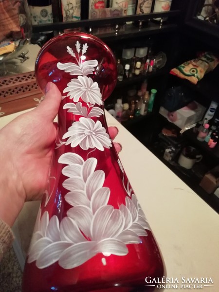 Vastag üveg gyönyörű váza 27 cm magas festett