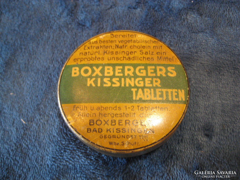 Antik fémlemez  doboz  6,2 x 2,2 cm  , Boxberges  Kissinger   Tabletten    felirattal