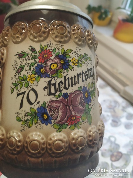 Ceramic jug with a tin lid for sale! 0.5 Liter