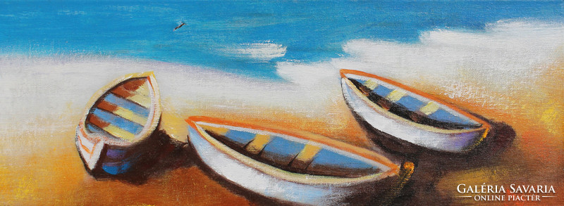 Contemporary painter: boats on the beach contemporary