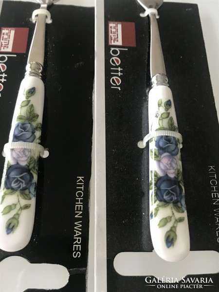 Cake forks with rosy ceramic handles