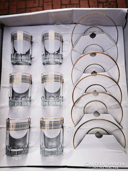 Glass coffee set with Greek pattern